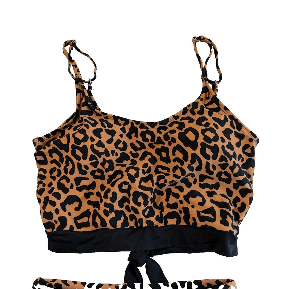 Coral Reef Swim Leopard Print Lounger Top High Waisted Bottom Swimsuit Sz S 4-6 - Picture 3 of 11